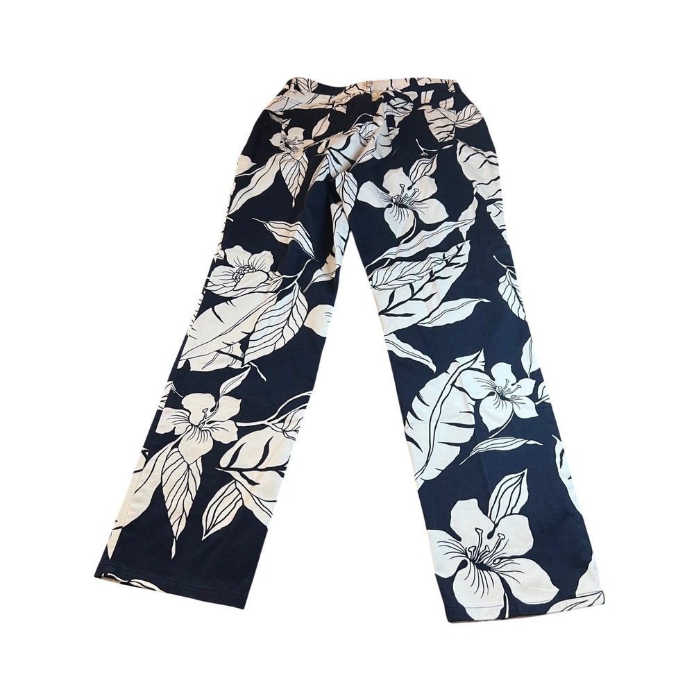 Lauren Ralph Lauren Womens Navy Blue White‎ Tropical Floral Straight Leg Pants 8 - Picture 3 of 11